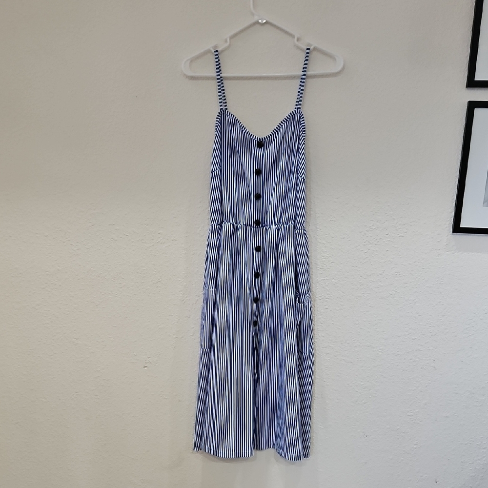 Blue and White Striped Midi Dress